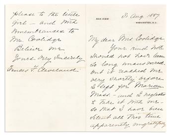 CLEVELAND, FRANCES F. Three Autograph Letters Signed, two as First Lady, to Mrs. Albert Leighton Coolidge (My dear Mrs. Coolidge),